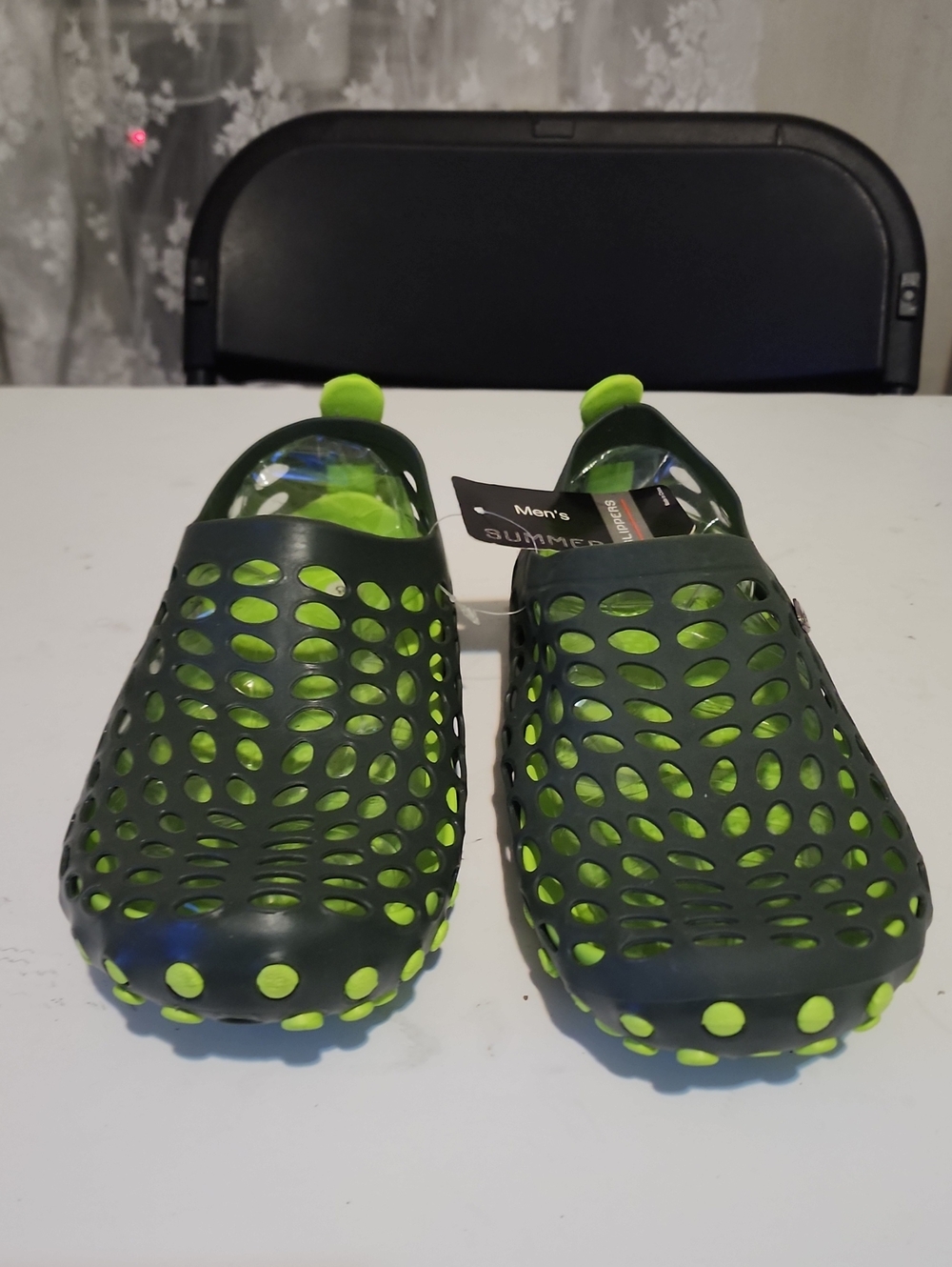 Men's Green Perforated Slip-On Water Shoes, Shower, Swim, Pool And Beach